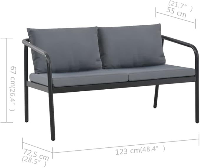 Patio Furniture Set 2-Seater Garden Bench Dark Grey Frame Light Grey Cushions Aluminum Polyester Modern Style Comfy Functionality for Garden Balcony