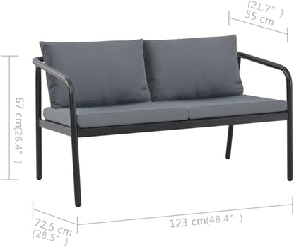 Modern 2-Seater Garden Bench with Aluminum Frame and Light Grey Cushions, Durable Weather-Resistant Outdoor Sofa for Patio Balcony