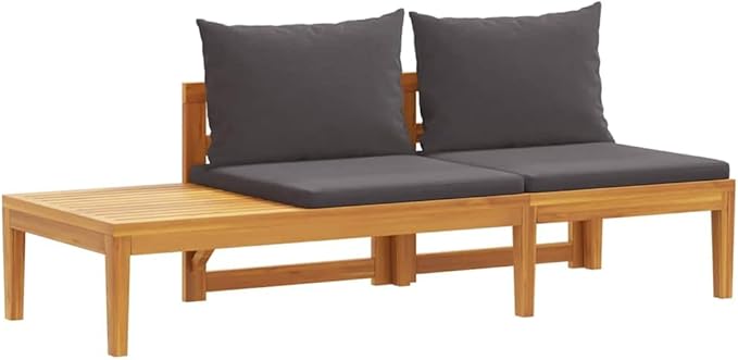 Solid Acacia Wood Garden Bench with Reversible Table and Plush Cushions for Outdoor Patio Balcony Seating in Dark Grey Finish