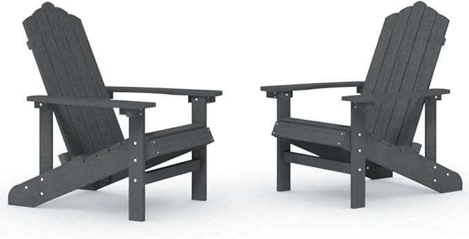 Adirondack Chair Set of 2 HDPE Anthracite 32.7 x 28.7 x 36.2 in Modern Lounge Patio Chairs UV Stable Low Maintenance Folding Chairs for Garden Terrace Balcony