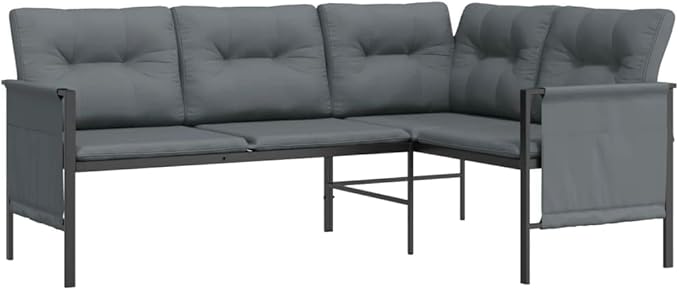 Outdoor Garden Corner Sofa with Comfortable Cushions, Anthracite Metal Patio Furniture for Backyard, Balcony, Terrace, 5-Person Seating Capacity