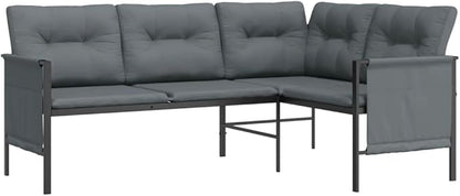 Outdoor Garden Corner Sofa with Comfortable Cushions, Anthracite Metal Patio Furniture for Backyard, Balcony, Terrace, 5-Person Seating Capacity