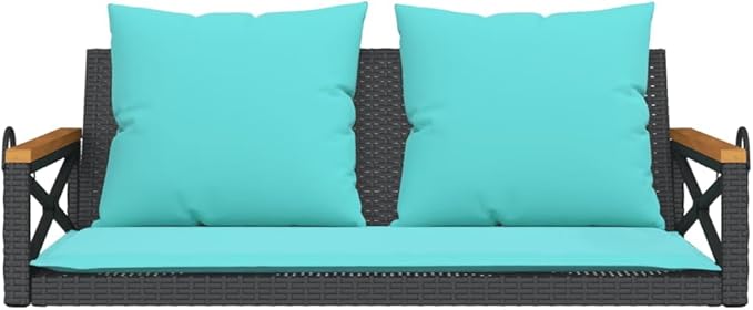 Black and Blue Patio Swing Bench with Cushions, Outdoor Furniture for Garden Balcony, Durable PE Rattan and Metal Frame - Photo 5