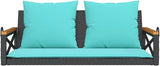 Black and Blue Patio Swing Bench with Cushions, Outdoor Furniture for Garden Balcony, Durable PE Rattan and Metal Frame - Photo 5