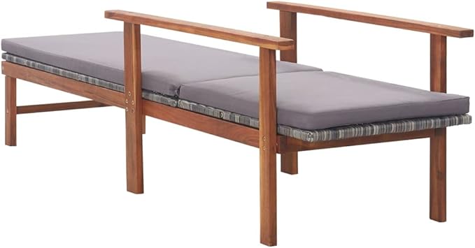 78.7" Grey Outdoor Chaise Lounge Sun Lounger with Adjustable Backrest, Acacia Wood Frame & Removable Cushion, Weather-Resistant Patio Tanning Chair for Garden Poolside Deck