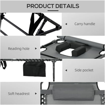 3-in-1 Oversized Sun Tanning Chair with Mat & Face Hole, Heavy Duty Folding Chaise Lounge - 5-Position Adjustable Outdoor Chair for Beach, Pool, Patio, Lawn, Yard - Includes Pillow (Gray 4)