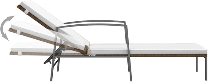 Poly Rattan Chaise Lounge in Brown and Cream White, 23.6"x76.8"x37.4" Adjustable Back Recliner with Cushions - Photo 7