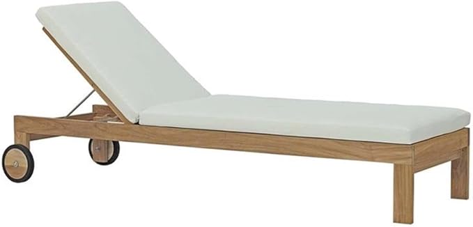 Pemberly Row Solid Teak Wood Outdoor Patio Chaise Lounge, Natural/White Finish, Adjustable Height - Photo 1