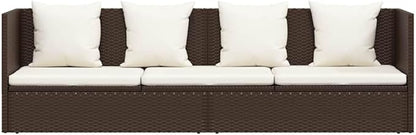 Brown PE Rattan Foldable Cushioned Sun Lounger with 4 Pillows, 7-Level Adjustable Backrest for Patio Garden Poolside, Weather-Resistant Outdoor Furniture, Portable Relaxation