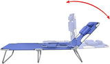 Folding Blue Sun Lounger Outdoor 74.4x22.8x10.6 in Powder-Coated Steel Frame Adjustable Backrest Portable Poolside - Photo 4