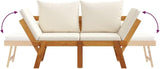 2-in-1 Convertible Garden Bench Cream White Solid Acacia Wood Adjustable Armrests Outdoor Indoor for Patio Garden and - Photo 9