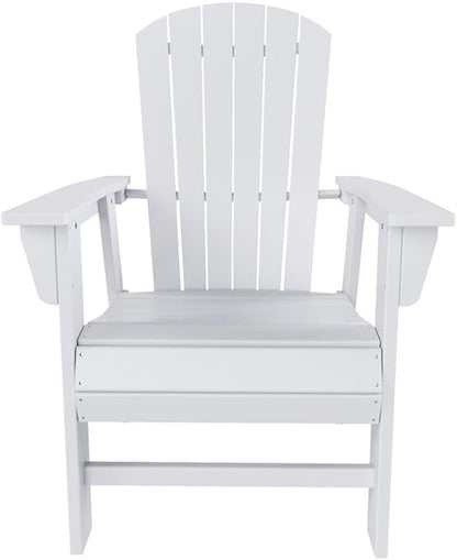 Costaelm Outdoor Adirondack Chair, HDPE Patio Balcony Pool Chair, Modern Front Porch Fire Pit Backyard Chair, Garden Resin Lounge Chair for Outside, White