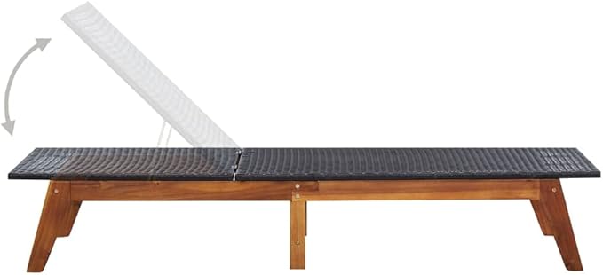 Cushioned Chaise Lounge Set, Adjustable Lounge Chairs for Outdoor Patio, Pool, Garden, Sun Lounger with Cushion, Poly Rattan and Solid Acacia Wood