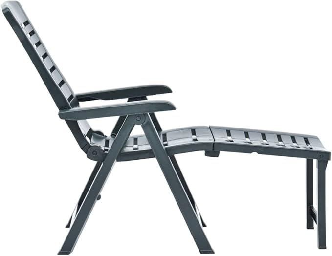 Folding Sun Lounger 42.5x23.2x42.5 in Green Synthetic Plastic Outdoor Chaise Lounge Adjustable Backrest Portable for - Photo 3