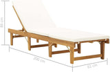Acacia Wood Folding Chaise Lounge, 78.7"x24"x33.9", Adjustable Reclining, Brown/Beige, Pool Patio Garden - Photo 2