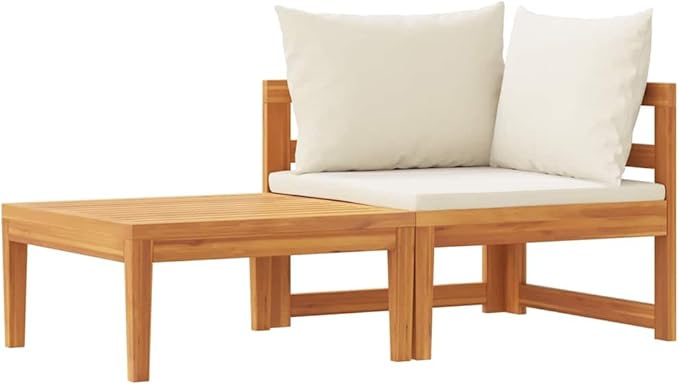 2-Piece Acacia Wood Corner Sofa Set with Cream White Cushions for Outdoor Patio, Weather-Resistant Garden Lounge Furniture with Space-Saving Design