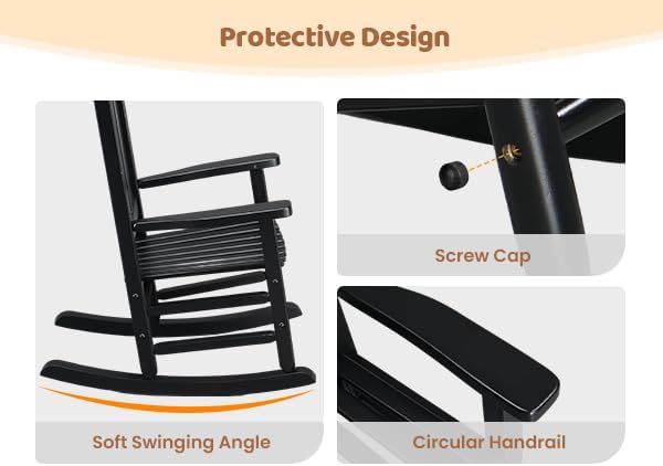 Outvita Wood Children's Rocking Chair, Perfect for Indoor or Outdoor All-Weather Wooden Porch Rocker for Garden, Yard, and Balcony, Patio Rocking Chair Suitable for Kids Ages 6-10(Black)