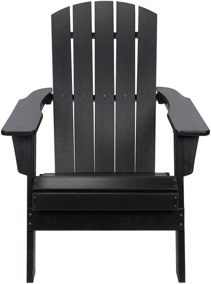 Pemberly Row Folding Adirondack Chair, 37"H x 29"W x 32"D, All-Weather Resin, Black Finish, HDPE Plastic, UV-Protected, Scratch-Resistant, Indoor/Outdoor Use, Porch, Patio, Backyard, Garden Seating