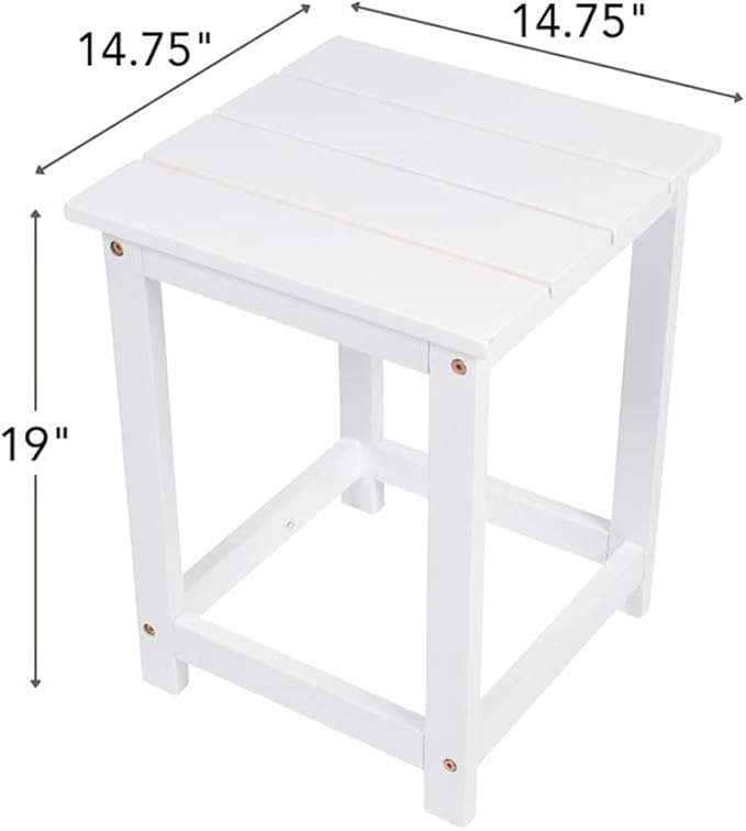 Pemberly Row Modern Acacia Wood Outdoor Patio Side Table, White Finish, Durable Weather-Resistant Construction, Slatted Design, Indoor/Outdoor Use for Patio, Garden, Living Room or Bedroom