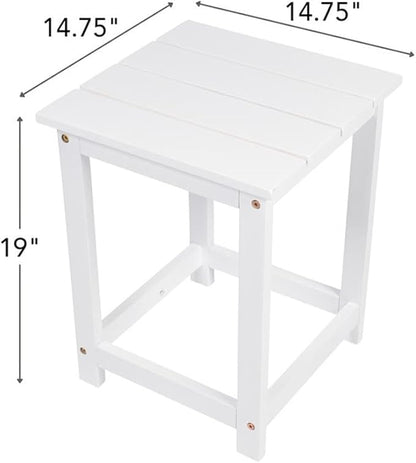 Pemberly Row Modern Acacia Wood Outdoor Patio Side Table, White Finish, Durable Weather-Resistant Construction, Slatted Design, Indoor/Outdoor Use for Patio, Garden, Living Room or Bedroom