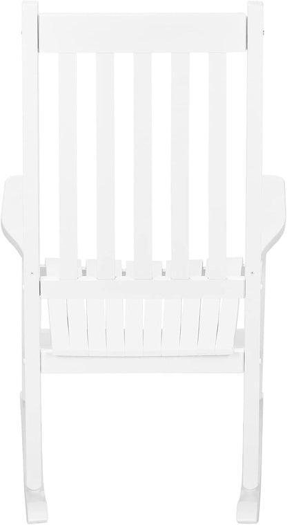 Outdoor Porch Rocker Chairs,Weather Resistant Wood Rocking Chair for Adults,Modern Rocking Accent Chairs,Indoor Outside Furniture Rocker,with Armrest,for Garden Lawn Backyard Poolside Deck (White)