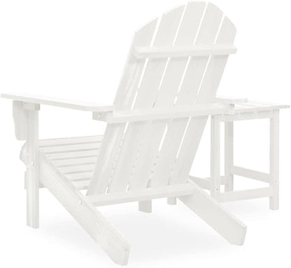 White Solid Fir Wood Adirondack Chair with Table Ergonomic Standard for Garden Patio Outdoor Relaxation Comfortable Durable