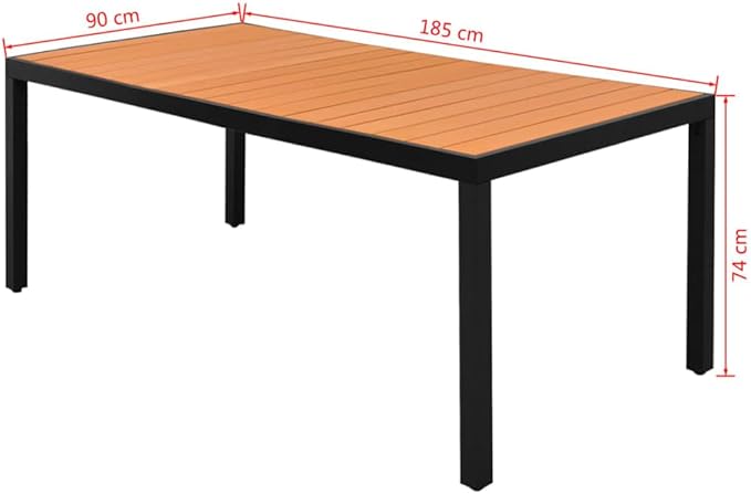 vidaXL Outdoor Table - Weather- Patio Furniture with WPC Top and Aluminum Frame | Ideal for Garden, Terrace, and Patio | Sturdy and Durable | Brown