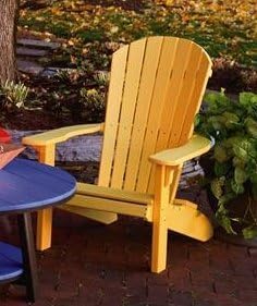 Leisure Lawns Poly Plastic Fanback Adirondack Chair, Outdoor Patio Chair - Amish Made in USA (Yellow)