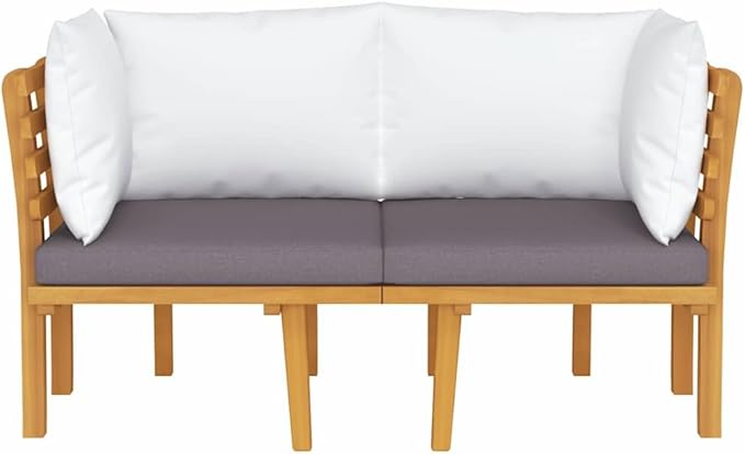 2-Seater Garden Sofa with Dark Grey and White Cushions, Solid Acacia Wood Frame, Rustic Outdoor Furniture for Patio - Photo 5