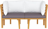 2-Seater Garden Sofa with Dark Grey and White Cushions, Solid Acacia Wood Frame, Rustic Outdoor Furniture for Patio - Photo 5