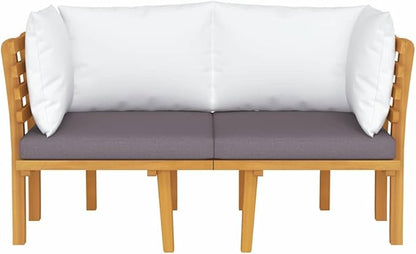 vidaXL Wooden Patio Sofa with Cushions - 2-Seater Solid Acacia Wood Patio Lounge Sofa with Dark Gray and White Cushions - Weather-Resistant - Outdoor Garden Furniture