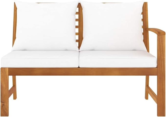 Garden Bench Natural Wood, Cream Cushions, Solid Acacia, Oiled Finish - Photo 4