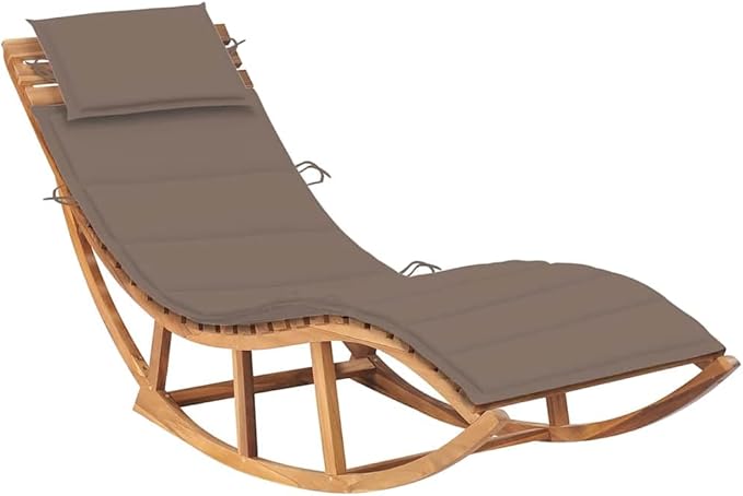 vidaXL Solid Teak Wood Rocking Sun Lounger with Cushion, Ideal for Patio, Balcony, Poolside, and Garden