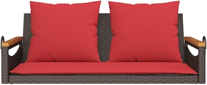 Garden Bench Deck Bench Swing Bench with Cushions Brown 42.9"x24.4"x15.7" Poly Rattan - Photo 4