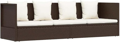 Brown PE Rattan Foldable Cushioned Sun Lounger with 4 Pillows and 7-Level Adjustable Backrest for Patio Garden Poolside Relaxation