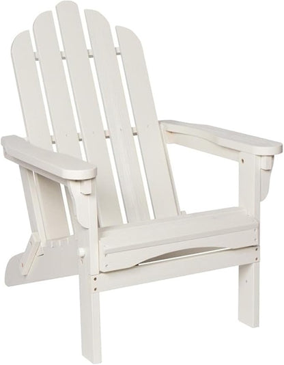 Pemberly Row Folding Adirondack Chair, Cedar Wood, White Finish, 37" H x 28" W x 29.5" D, Kiln-Dried Moisture-Resistant Material, Ergonomic Design, Outdoor Patio or Porch Seating