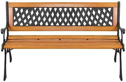 Patio Seating, Porch Chair Bench, Hardwood Cast Iron Chair for Indoor Outdoor Use, Patio Bench for Garden Lawn Balcony Backyard Poolside,Front Porch Bench Path BenchYard Lawn Decor Deck Furniture