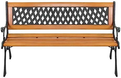 Garden Bench Outdoor Bench for Patio Metal Bench Park Bench with Armrests Sturdy Steel Frame Furniture Metal Bench for Yard Porch Clearance Work Entryway (Light Brown-49 inches)
