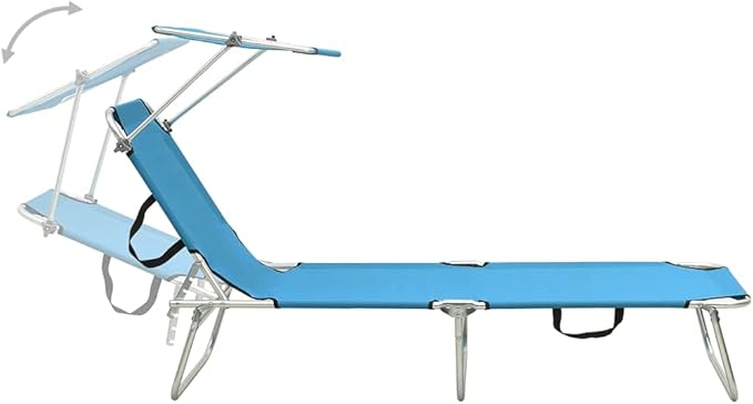Folding Blue Aluminum Sun Lounger 73.6x22.6x10.6 in, Adjustable Backrest, UV-Resistant 600D Fabric, Compact Beach Lounge Chair for Patio Poolside Garden and Travel