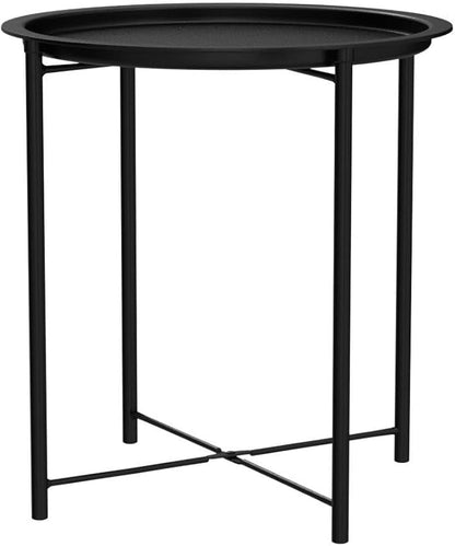VECELO Side/End Table, Folding Round Metal Anti-Rust and Waterproof Outdoor or Indoor Tray for Living Room Bedroom Balcony and Office, 2 PCS, Black