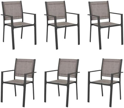 Patio Dining Chairs Set of 6, All-Weather High-Resilience Textilene Outdoor Dining Chair, Heavy-Duty Stackable Minimalist Outdoor Chairs with Armrest, Patio Chairs for Lawn Deck Pool, Brown
