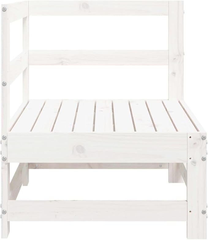 Outdoor Corner Sofa White 24.4" Rustic Solid Pinewood Small Patio Couch Modular Loveseat for Garden Balcony Backyard Conversation Seating