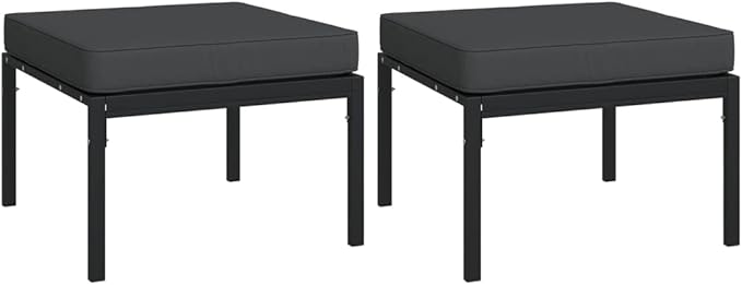 Patio Footstools with Gray Cushions 2 pcs 23.6"x23.6"x13.8" Steel Outdoor Chairs Furniture Balcony Furniture Suitable - Photo 3