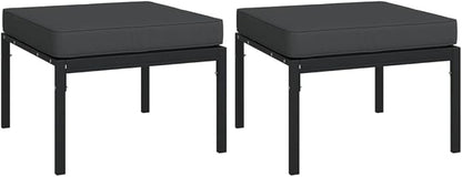 Patio Footstools with Gray Cushions 2 pcs 23.6"x23.6"x13.8" Steel Outdoor Chairs Furniture Balcony Furniture Suitable for Gardens, Pools, patios.