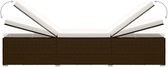 Sun Lounger Brown Rattan with Cream Cushion Patio Sunbed Garden Sun Lounger for Yard Poolside - Photo 7