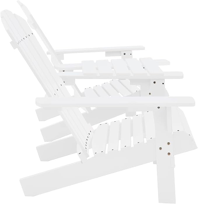 White Solid Fir Wood Ergonomic Garden Chair, Classic Adirondack Design for Patio Balcony Outdoor Relaxation - Photo 4