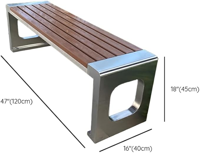 LITFAD Outdoor Indoor Bench Stainless Steel Metal Park Bench with Waterproof Brown Wood Seating Modern Garden Bench for Patio, Lawn, Yard, Porch - Type E 47" L x 16" W x 18" H