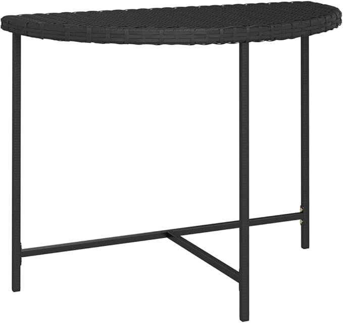 Black Poly Rattan Garden Table with Powder-Coated Steel Frame 39.4x19.7 Inches - Photo 3
