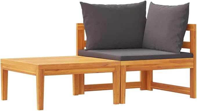 Dark Grey and Natural Wood Garden Lounge Set with Corner Sofa and Table for Outdoor Patio Balcony Deck, Acacia Wood Frame and Polyester Cushions, Complete Set Includes Sofa