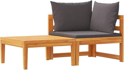 Dark Grey and Natural Wood Garden Lounge Set with Corner Sofa and Table, 4-Piece Outdoor Patio Furniture for Balcony or Deck, Acacia Wood Frame and Polyester Cushions, Modern